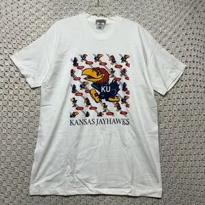 Vintage 97s Kansas Jayhawks T-Shirt XL White Single Stitch Crew Neck USA Made